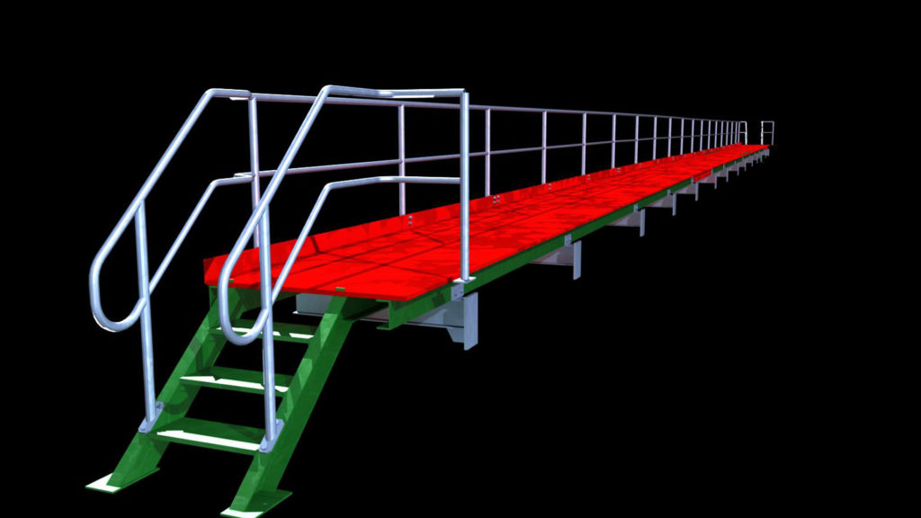Tekla steel structure 3d model of a walkway bridge.